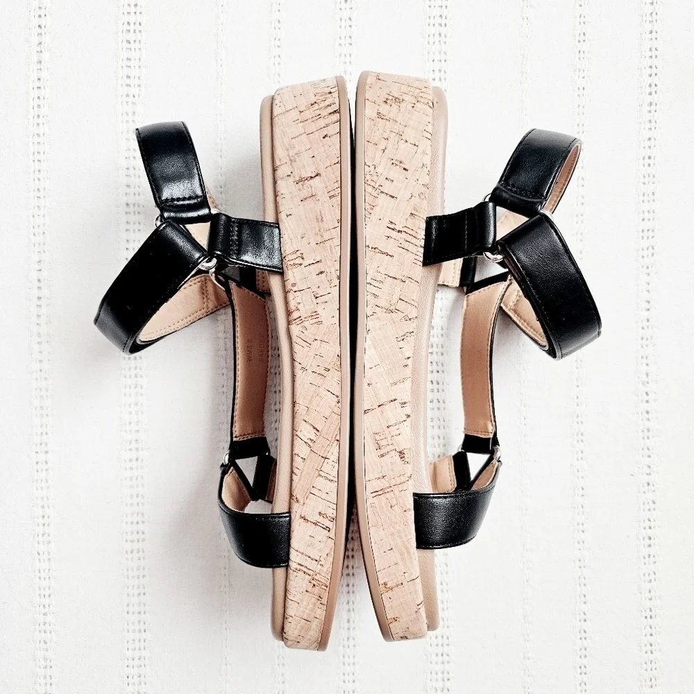 DV Dolce Vita Saedey Velcro Adjustable Strap Cork Platform Black Sandals 8 New